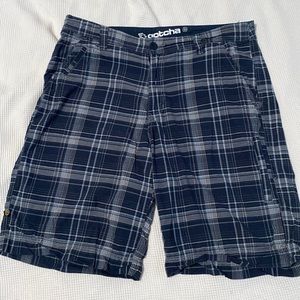 Gotcha blue and white plaid shorts